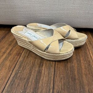Jimmy Choo Tan Wedge Shoes with Crisscross Straps size 37